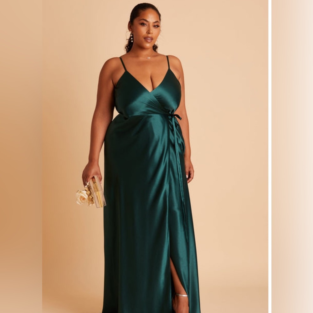 Cindy Shiny Satin Dress - Emerald- birdy grey